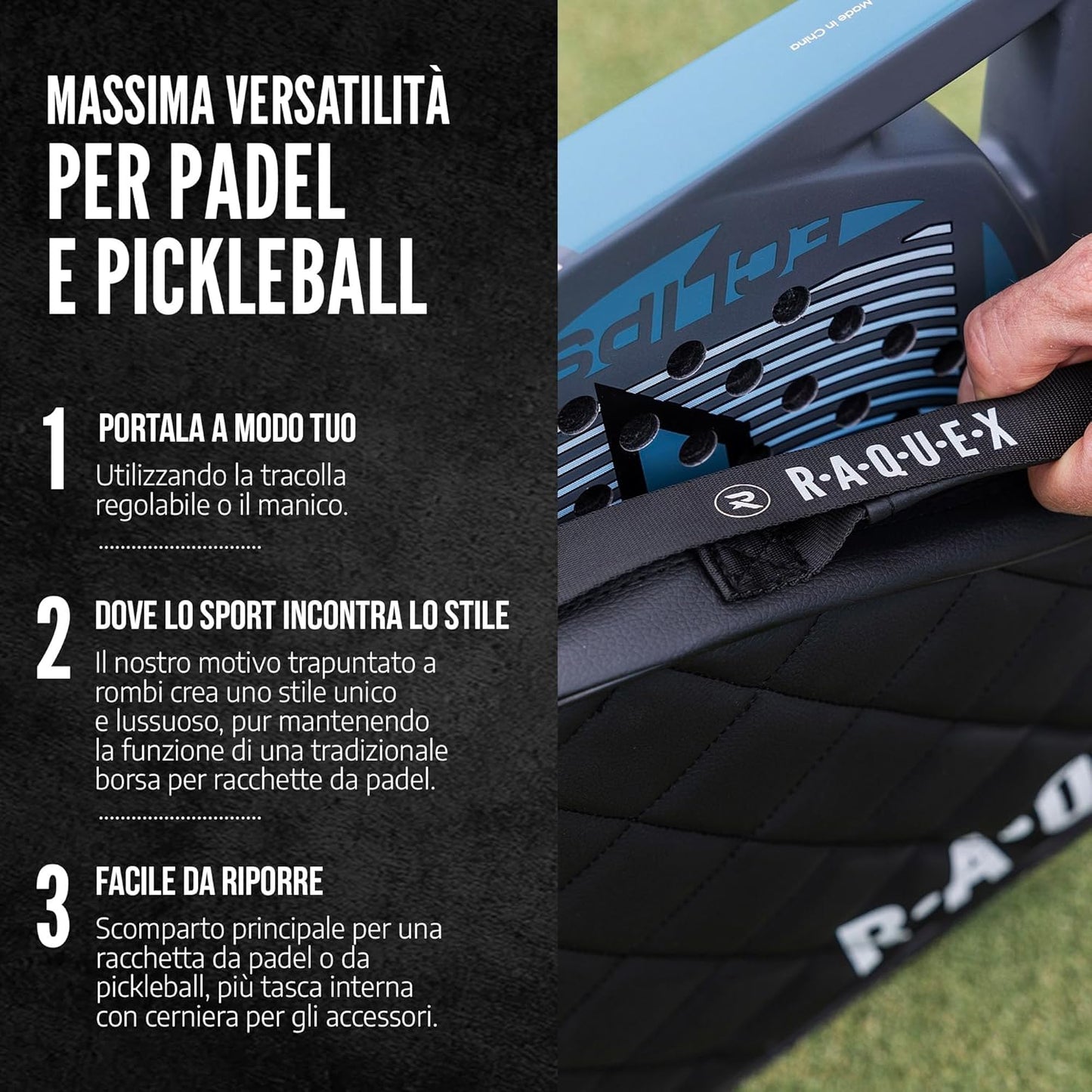 Elite - Custodia per Racchetta Da Padel - Nero O Blu, per 1 Racchetta. Borsa Da Padel Trapuntata in Pelle Sintetica, per Uomo E Donna, Imbottita, Regalo Di Lusso
