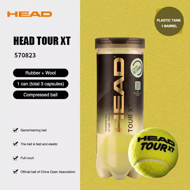 HEAD Professional Tennis Balls Competition Training Tennis Balls High Elastic Resistance TOUR XT Tennis Ball 3 Pieces per Can