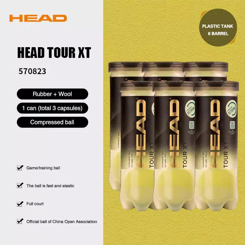 HEAD Professional Tennis Balls Competition Training Tennis Balls High Elastic Resistance TOUR XT Tennis Ball 3 Pieces per Can