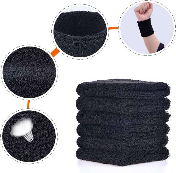 6 Pack Wrist Sweatbands Tennis Wrist Bands Absorbent Sweatbands for Football Basketball Running Athletic Sports and Working Out (Black)