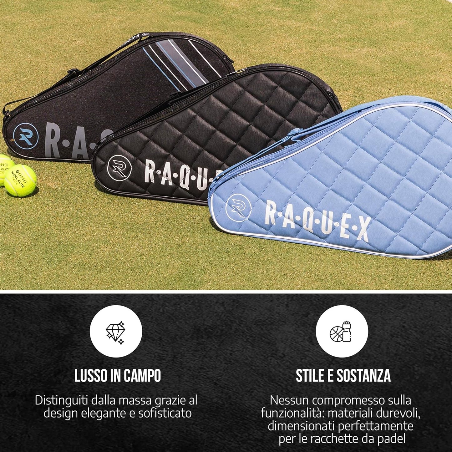 Elite - Custodia per Racchetta Da Padel - Nero O Blu, per 1 Racchetta. Borsa Da Padel Trapuntata in Pelle Sintetica, per Uomo E Donna, Imbottita, Regalo Di Lusso