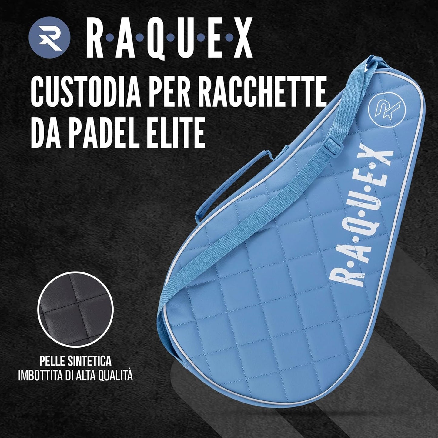 Elite - Custodia per Racchetta Da Padel - Nero O Blu, per 1 Racchetta. Borsa Da Padel Trapuntata in Pelle Sintetica, per Uomo E Donna, Imbottita, Regalo Di Lusso