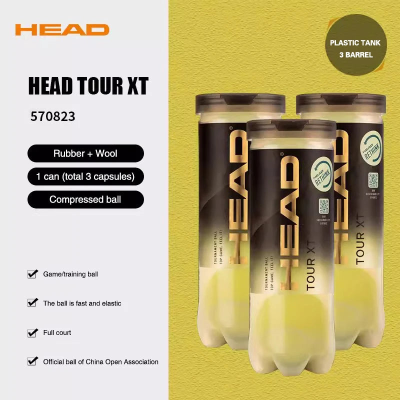 HEAD Professional Tennis Balls Competition Training Tennis Balls High Elastic Resistance TOUR XT Tennis Ball 3 Pieces per Can