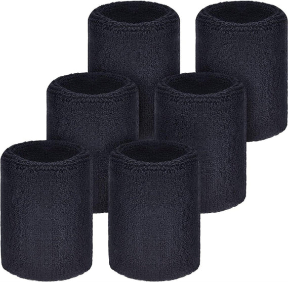 6 Pack Wrist Sweatbands Tennis Wrist Bands Absorbent Sweatbands for Football Basketball Running Athletic Sports and Working Out (Black)