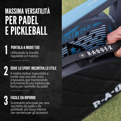 Elite - Custodia per Racchetta Da Padel - Nero O Blu, per 1 Racchetta. Borsa Da Padel Trapuntata in Pelle Sintetica, per Uomo E Donna, Imbottita, Regalo Di Lusso