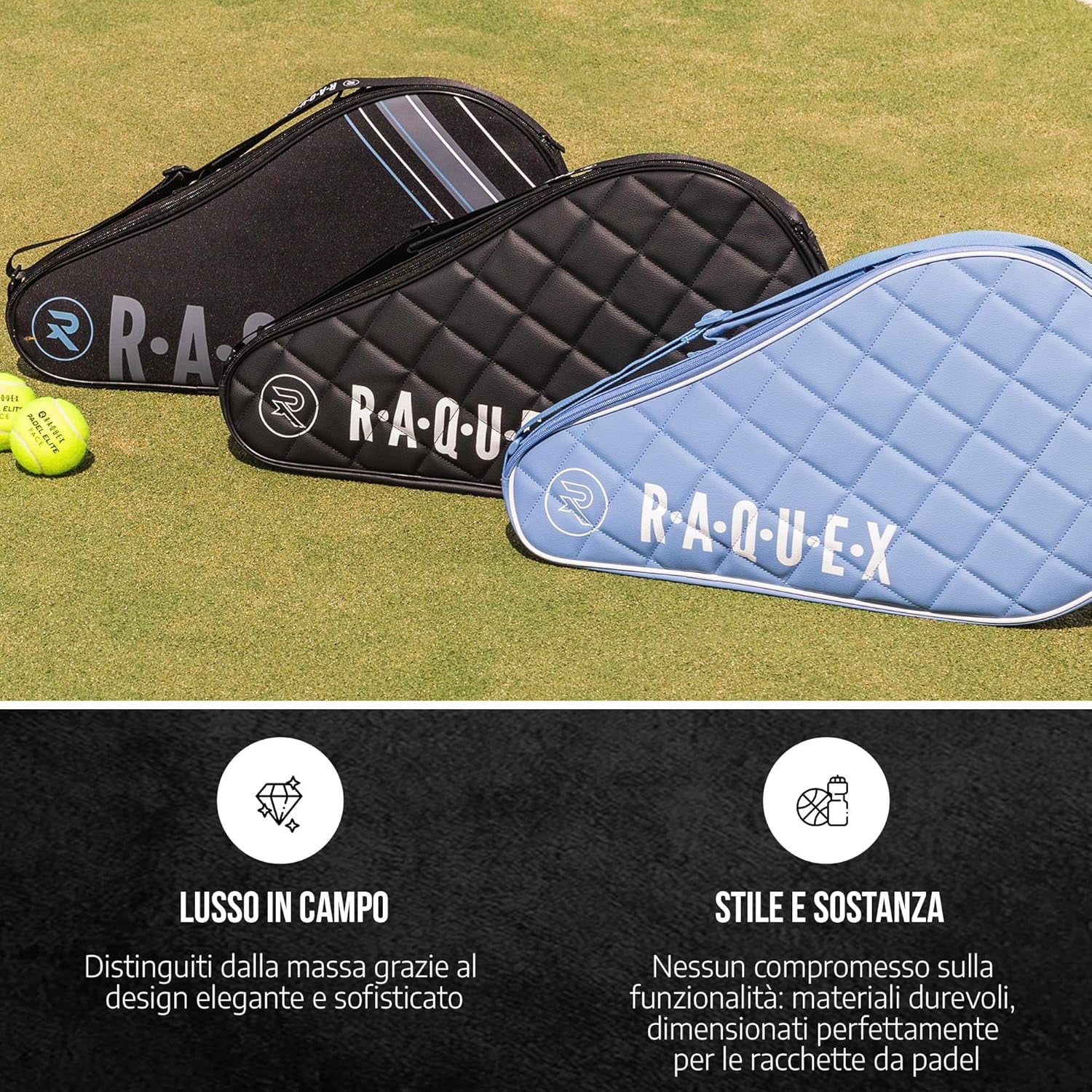 Elite - Custodia per Racchetta Da Padel - Nero O Blu, per 1 Racchetta. Borsa Da Padel Trapuntata in Pelle Sintetica, per Uomo E Donna, Imbottita, Regalo Di Lusso